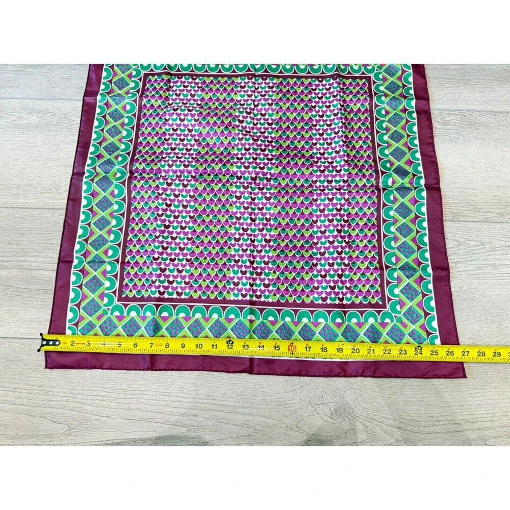 Vintage Sillook Geometric Scarf Green and Purple Scallops Made in‎ Japan 27
